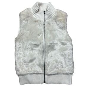 GAP Kids Girls Faux Fur Sweater Vest White XL Zip-Up Casual Fall Cozy Layering